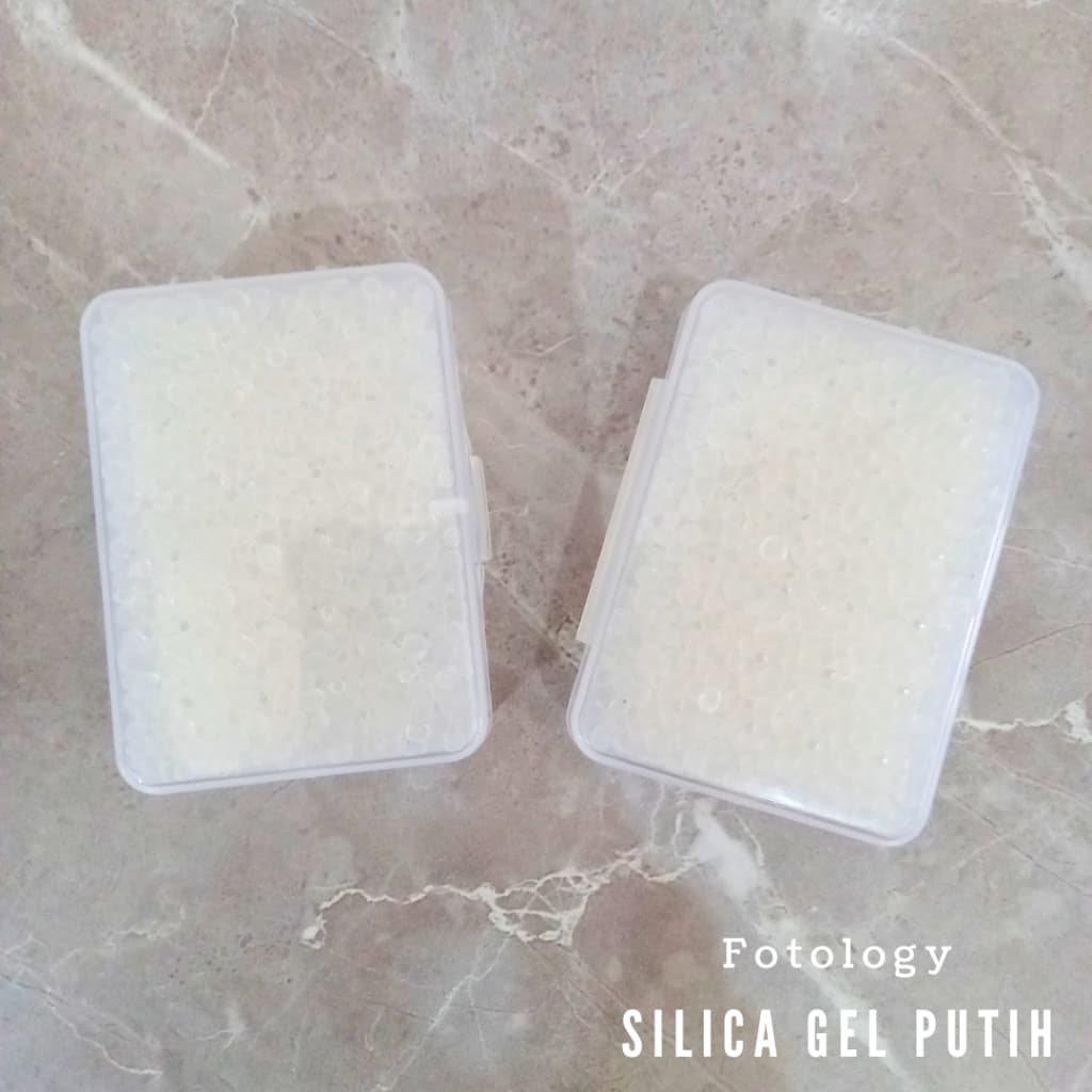 Fotology Silica gel putih untuk dry box kamera serap lembab 60 gram kotak plastik