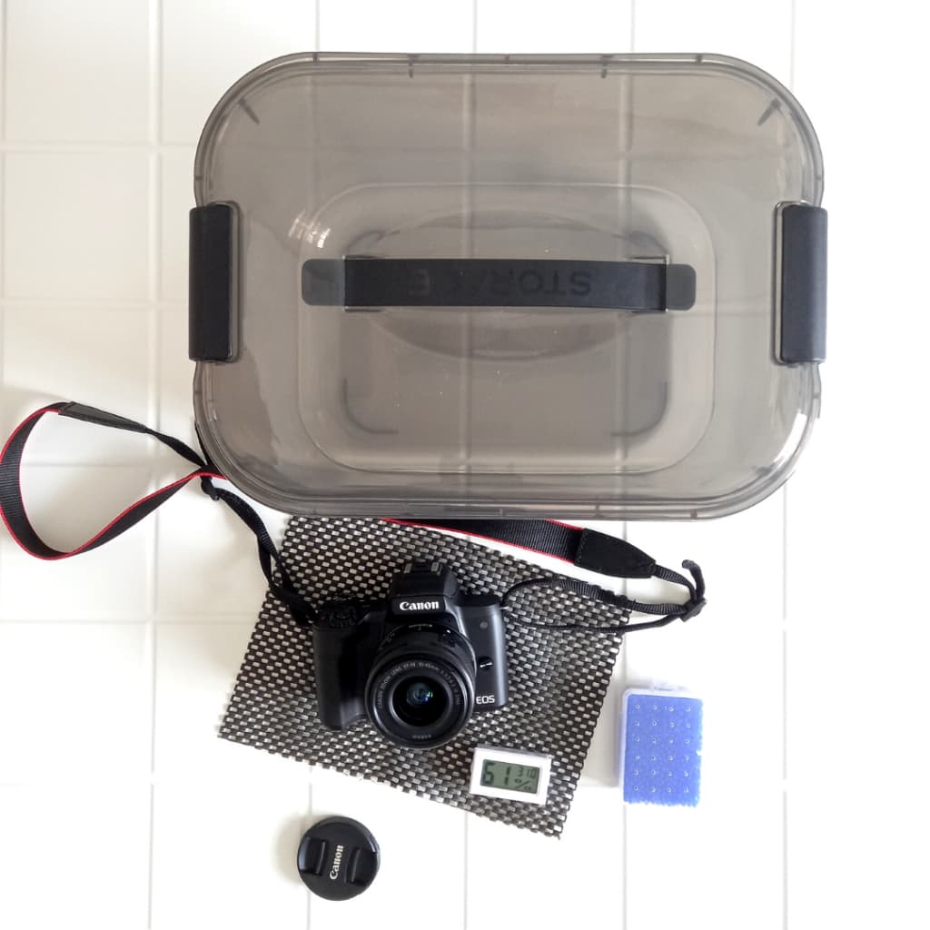 Fotology Dry box kamera tempat penyimpanan kamera dan lensa portable kita silica gel dan thermohygrometer