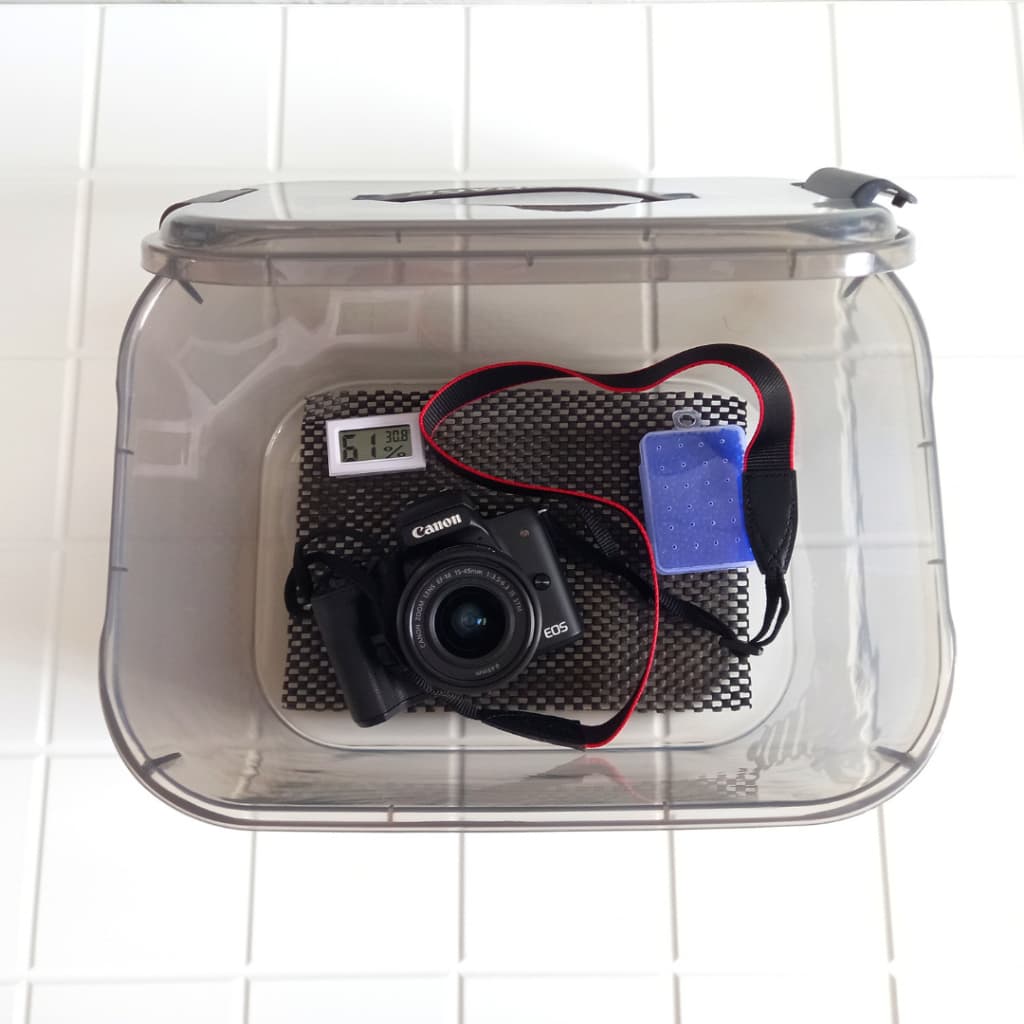 Fotology Dry box kamera tempat penyimpanan kamera dan lensa portable kita silica gel dan thermohygrometer