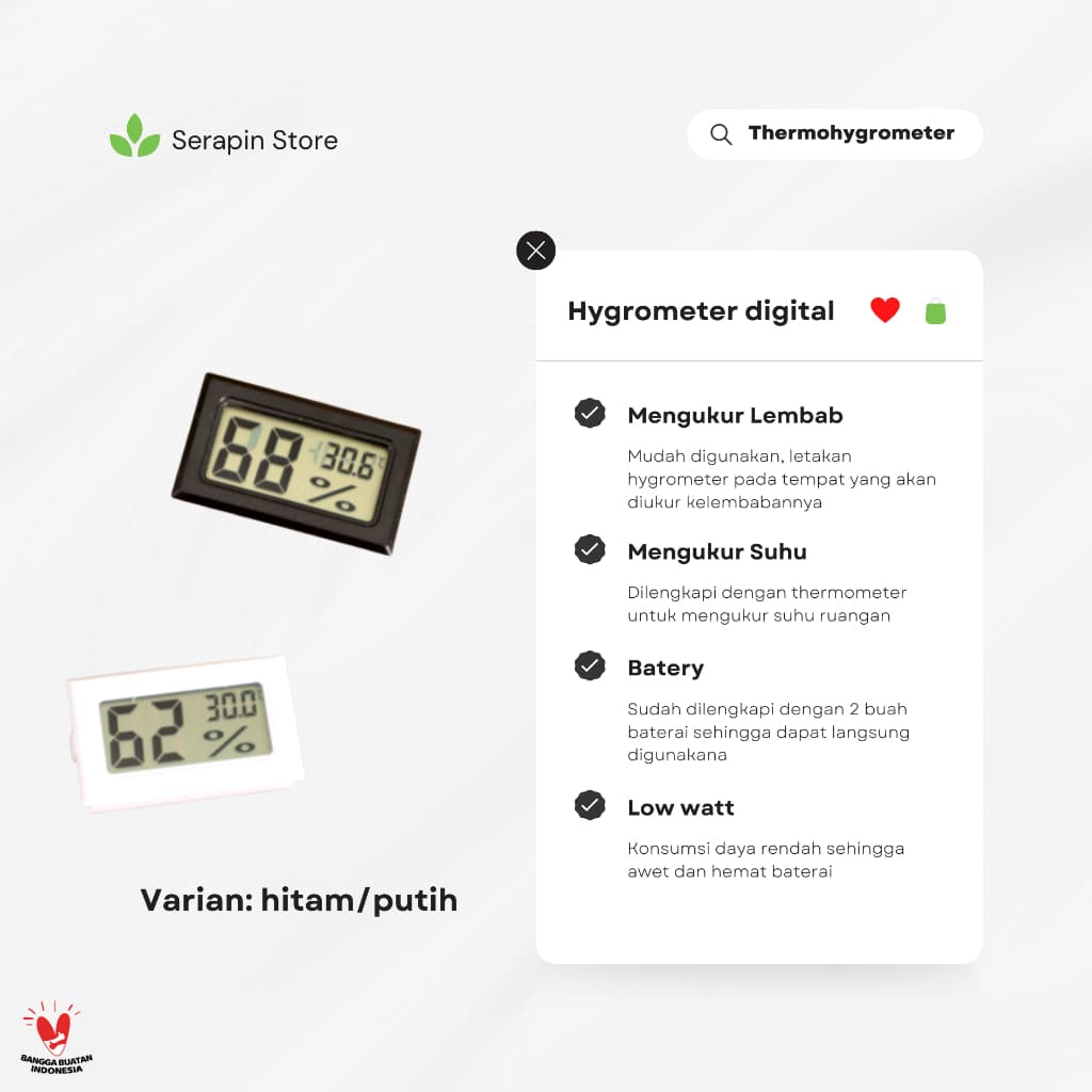 Fotology Thermohygrometer digital thermometer ukur suhu lembab udara ruangan ukur humidity