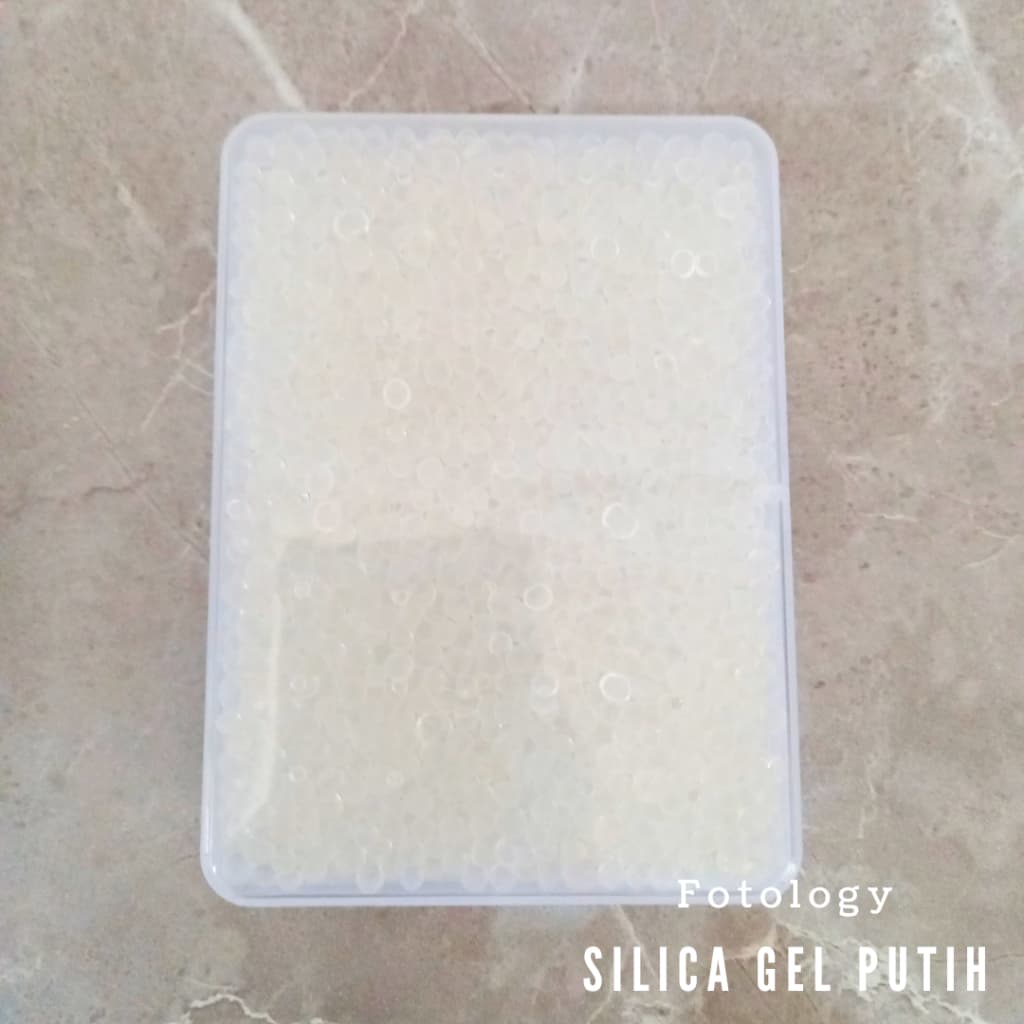 Fotology Silica gel putih untuk dry box kamera serap lembab 60 gram kotak plastik