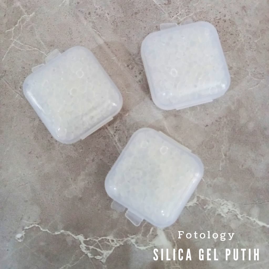 Fotology Silica gel putih untuk dry box kamera serap lembab 60 gram kotak plastik