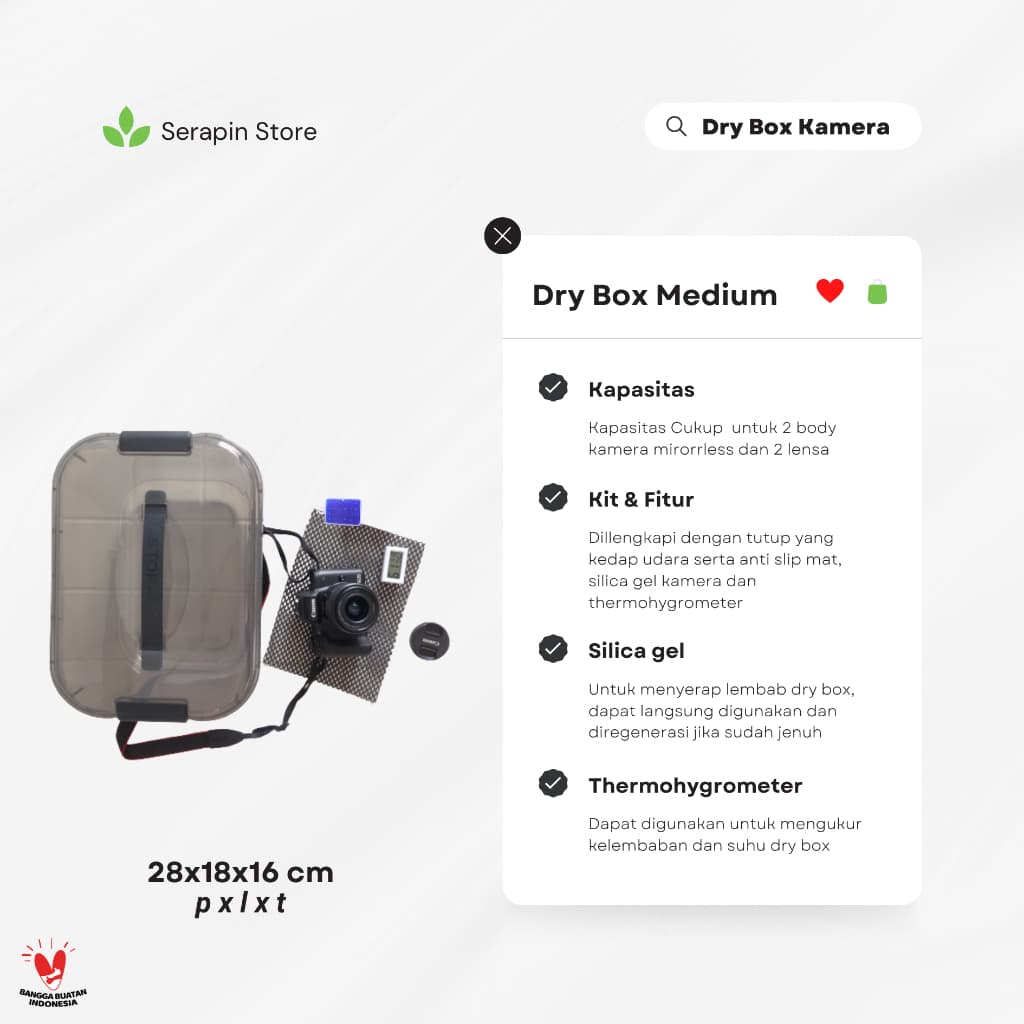 Fotology Dry box kamera tempat penyimpanan kamera dan lensa portable kita silica gel dan thermohygrometer