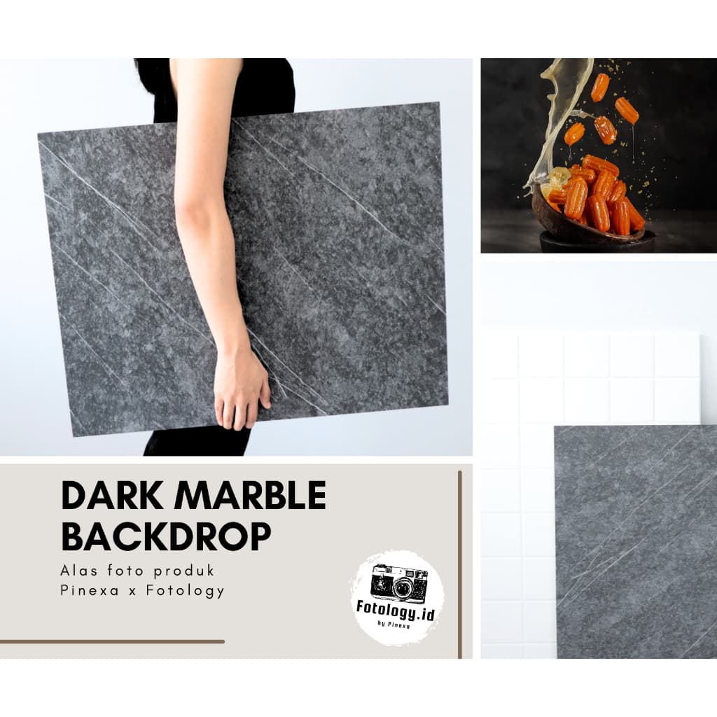 Fotology backdrop foto board alas foto motif gelap marble ukuran A2 background foto produk