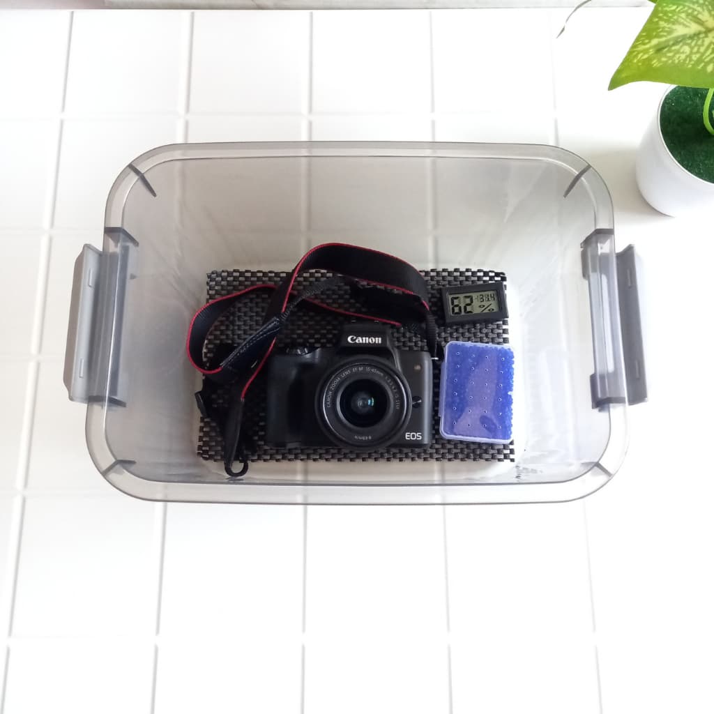 Fotology Dry box kamera tempat penyimpanan kamera dan lensa portable kita silica gel dan thermohygrometer