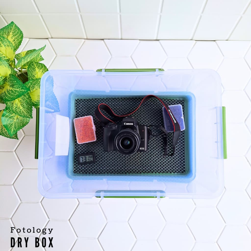 Fotology Dry box kamera tempat penyimpanan kamera dan lensa portable plastik kit silica gel dan thermohygrometer